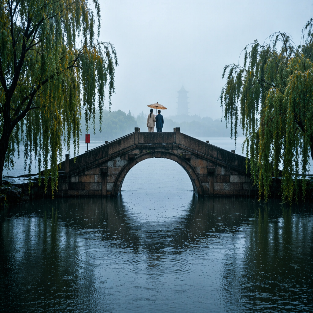 Misty Rain at the Broken Bridge
